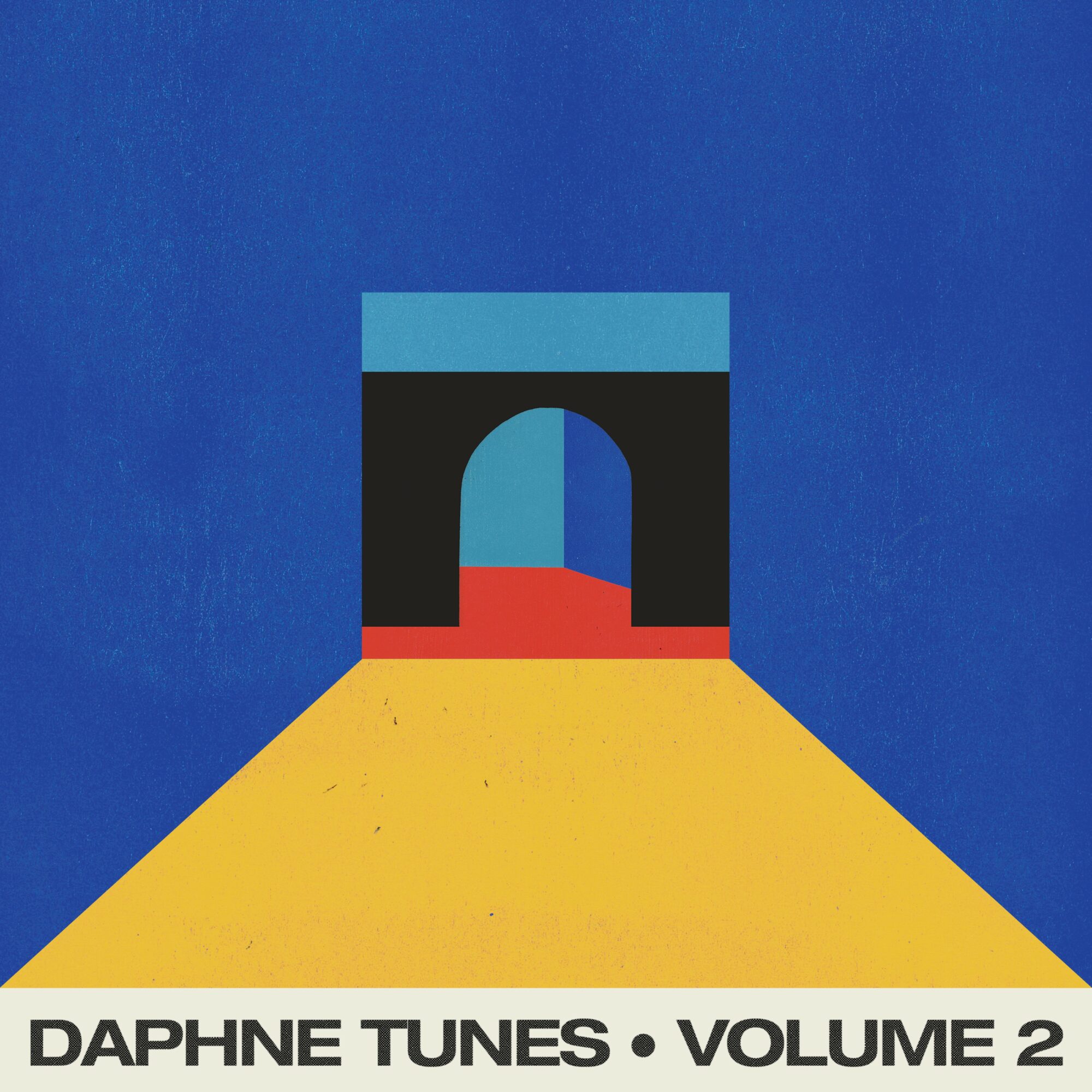 Cover of Daphne Tunes Volume 2 with a geometric design of a yellow path leading to an archway against a blue background.