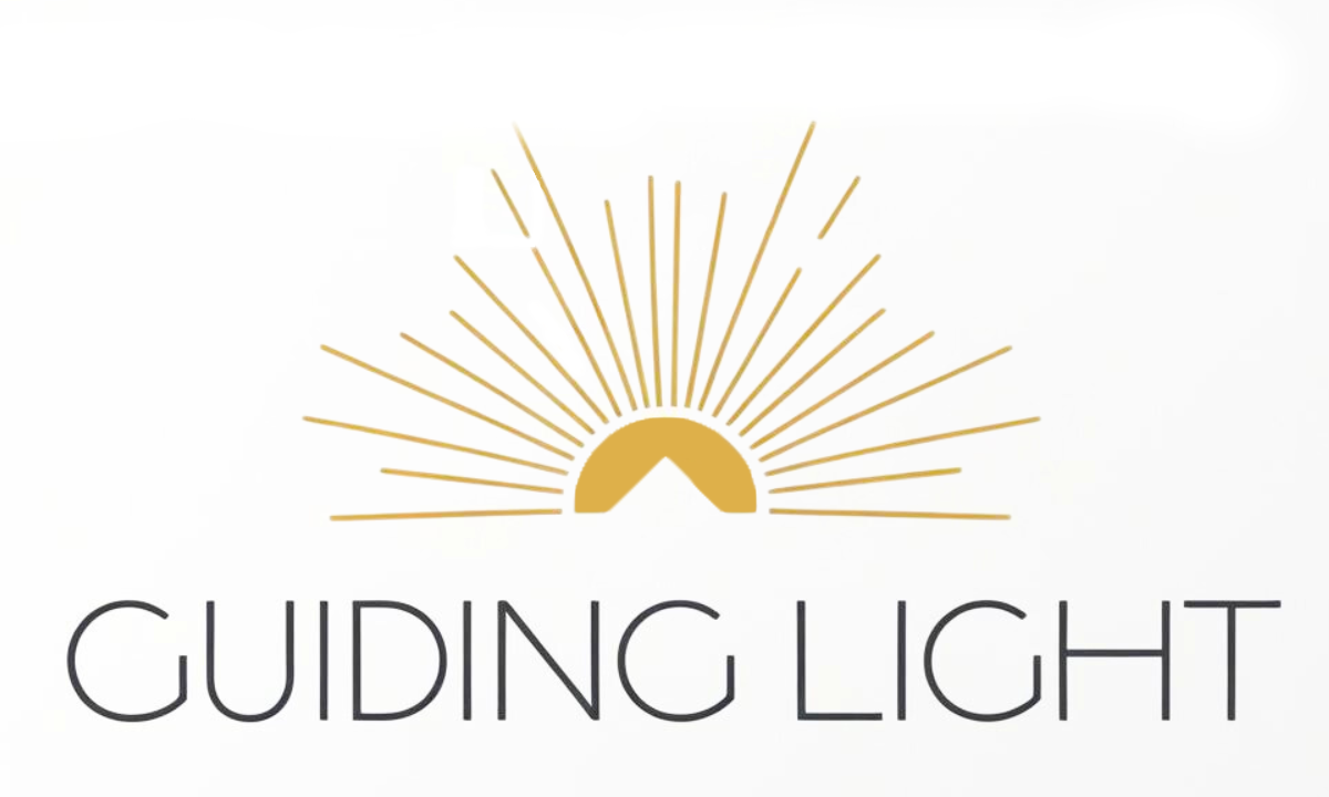 Sunburst design with rays above the words 'Guiding Light'.