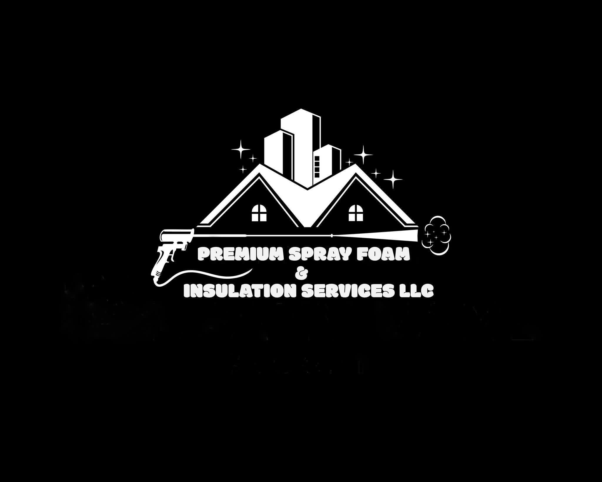 Logo with a house, city buildings, and stars, with text for insulation services, on a black background.