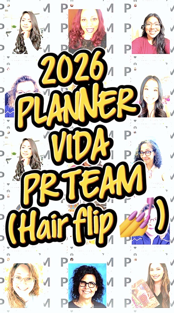Cover of a 2026 planner titled 'Vida PrTeam' with photos of women, colorful text, and a hair flip emoji.