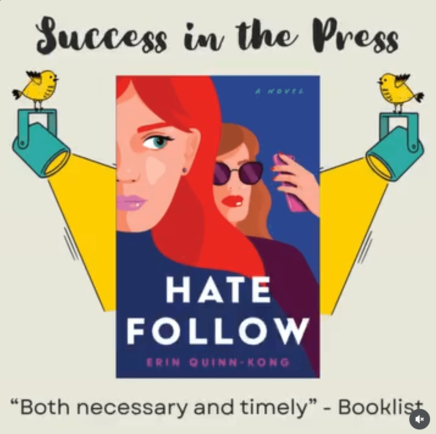 Book cover titled 'Hate to Follow' with two illustrated women, one with red hair and the other with brown hair and sunglasses, surrounded by yellow and blue elements.