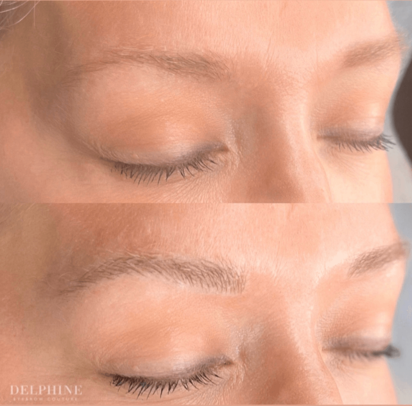 Close-up of closed eyes with natural eyebrows and eyelashes, skin appears smooth and light in color.