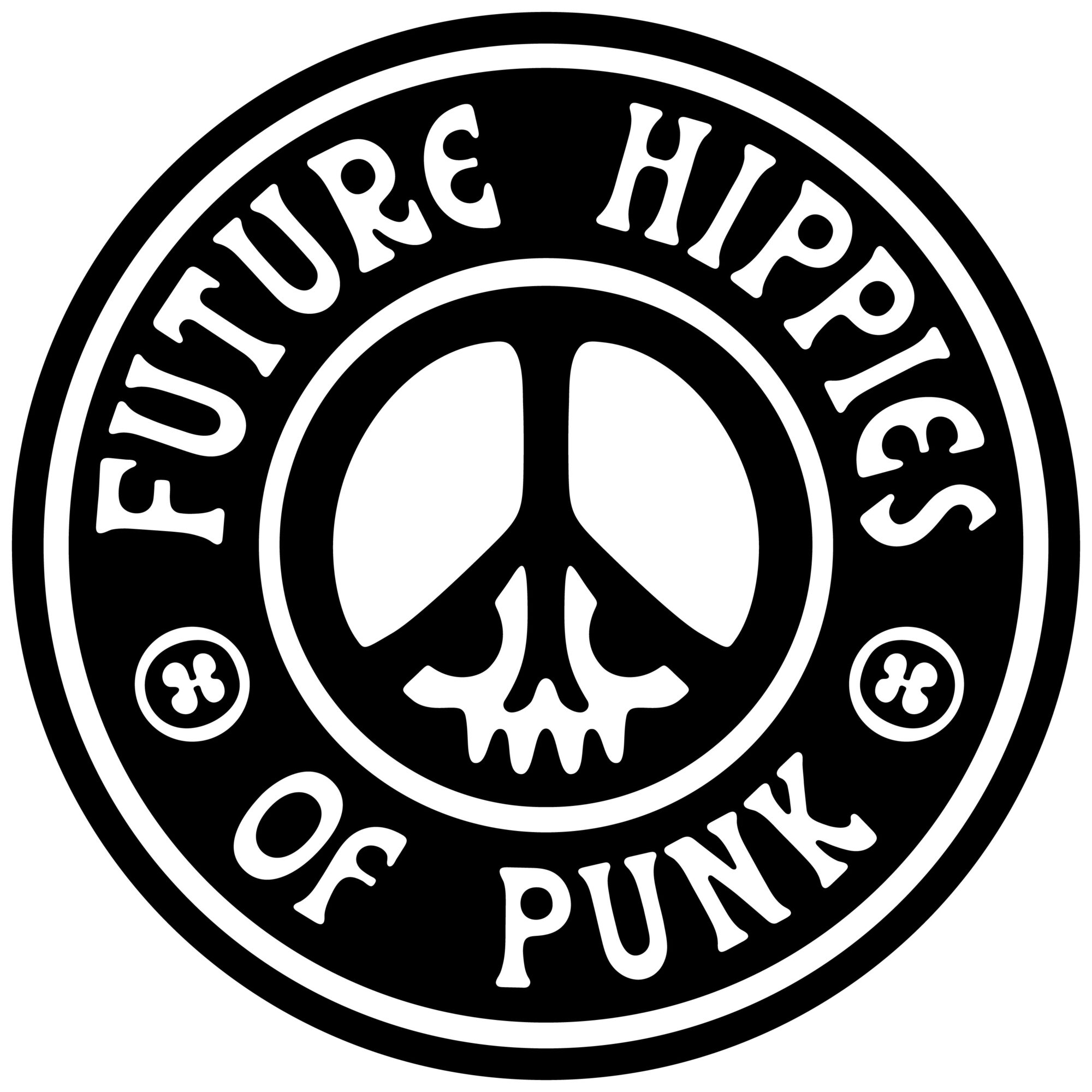 A circular logo with a peace sign skull in the center, surrounded by the text 'Future Hipies of Punk'.
