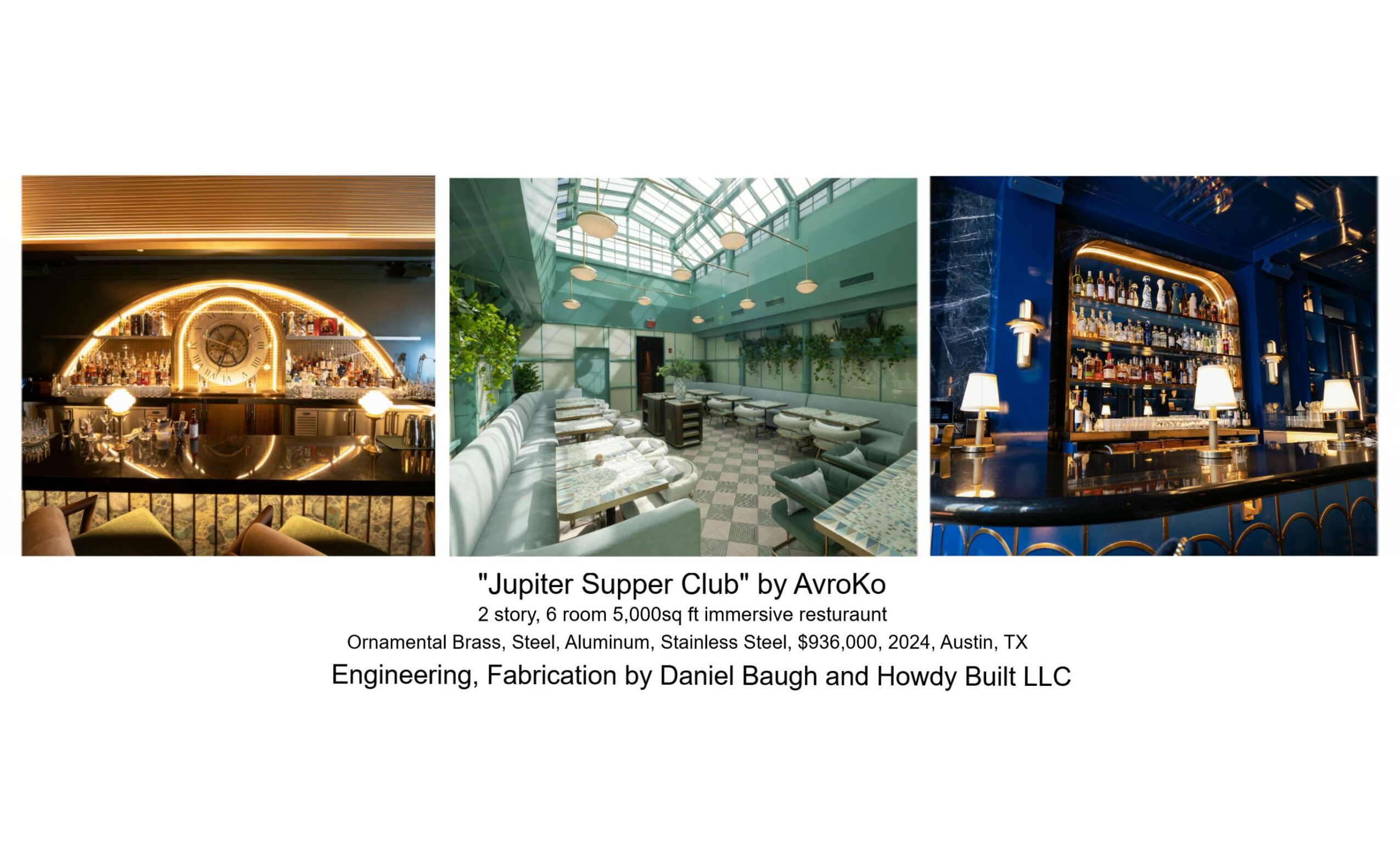 Three images of interior spaces: a bar with illuminated decor, a modern lounge with seating, and a bar with bottles and lamps.