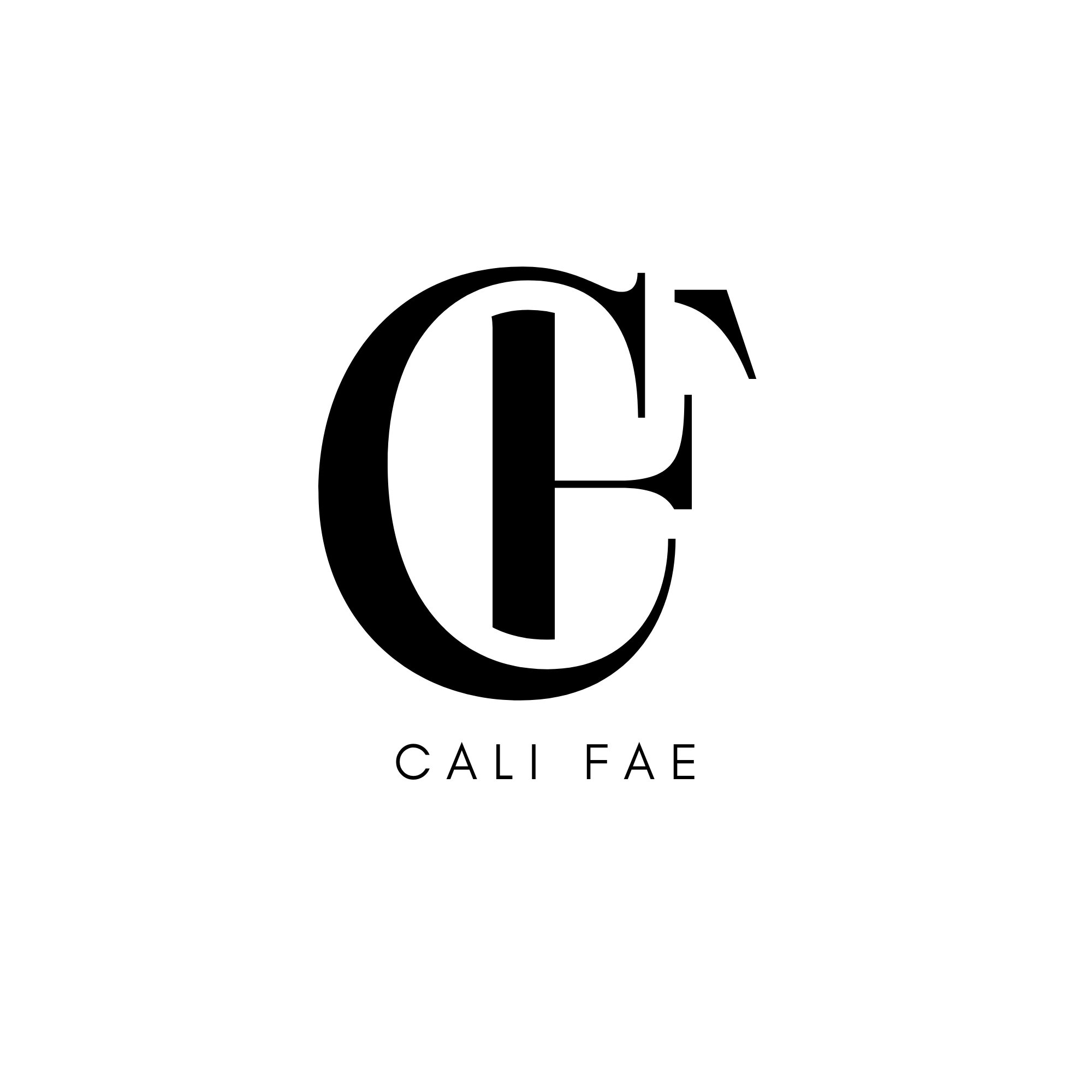 Black logo with stylized letters 'C' and 'F' above the text 'CALI FAE'.