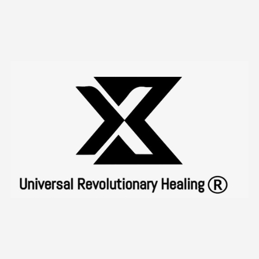 Black logo with stylized 'X' and text 'Universal Revolutionary Healing' below, on a white background.